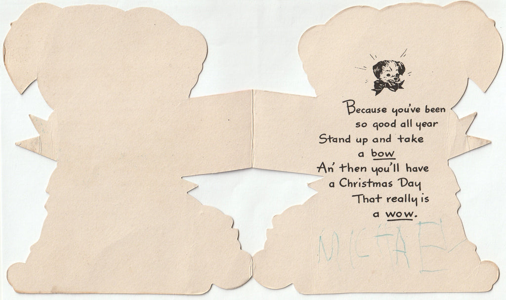 Because You've Been Good All Year - Merry Christmas Puppy - A Hallmark Card, c. 1947