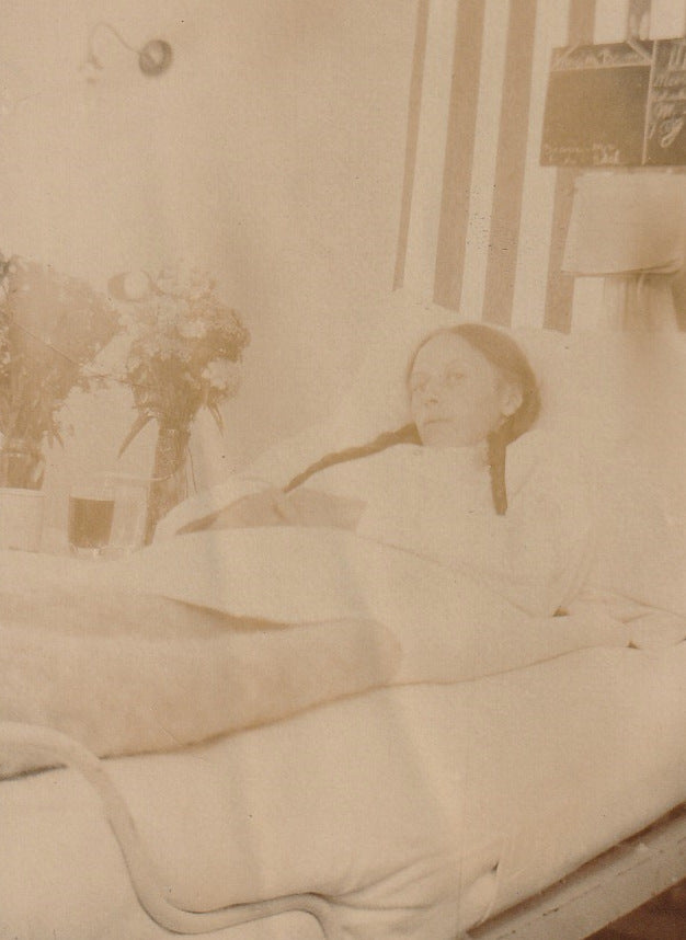 Bedridden Woman 1910s Antique Photo Close Up