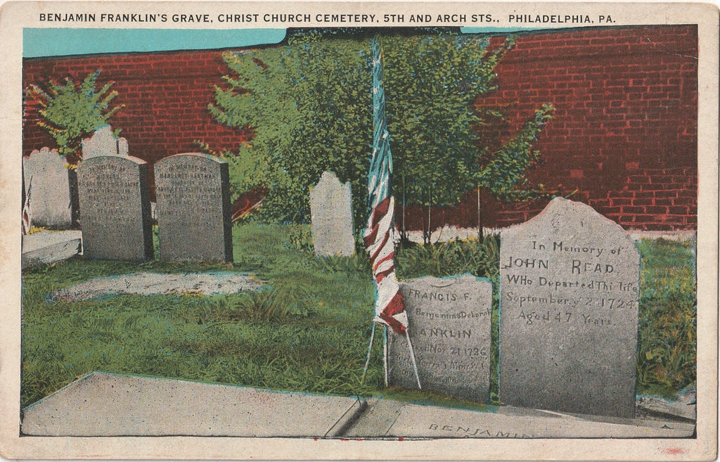 Benjamin Franklin's Grave Philadephia PA Postcard
