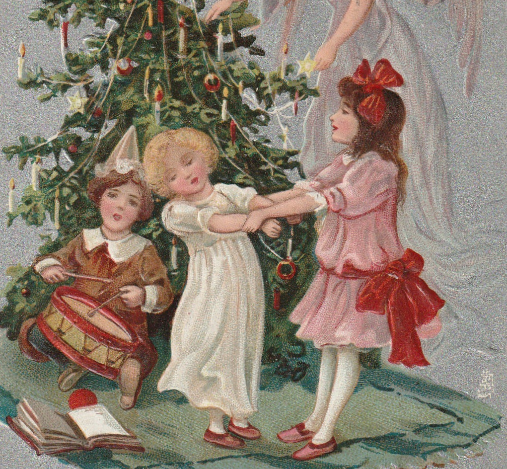 Best Christmas Wishes - Angel and Tree - Raphael Tuck & Sons - Postcard, c. 1910s Close Up