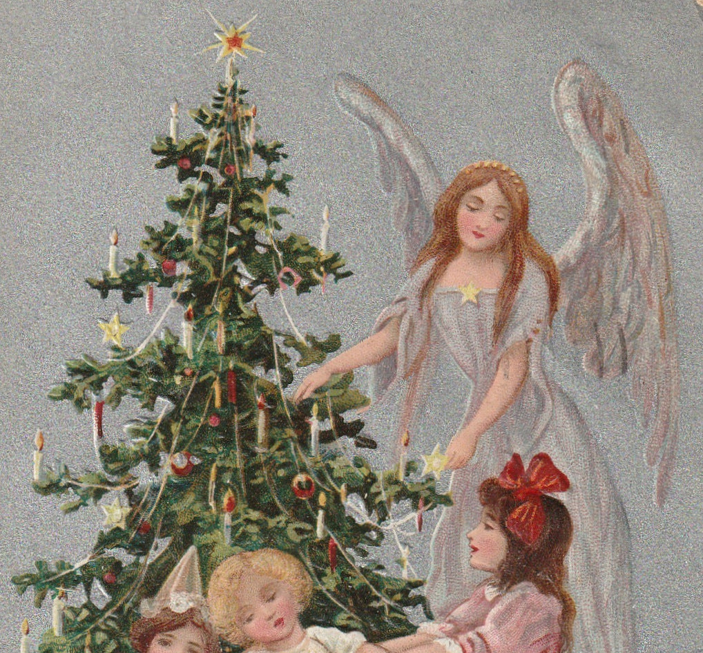 Best Christmas Wishes - Angel and Tree - Raphael Tuck & Sons - Postcard, c. 1910s Close Up 2