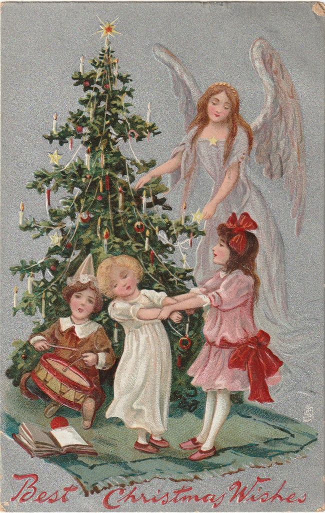Best Christmas Wishes - Angel and Tree - Raphael Tuck & Sons - Postcard, c. 1910s