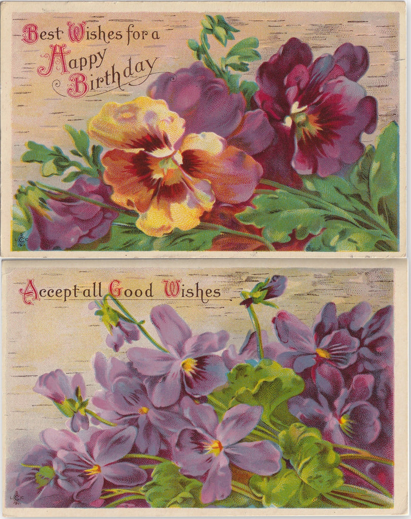 Best Wishes For a Happy Birthday - SET of 2 - Postcards, c. 1910s