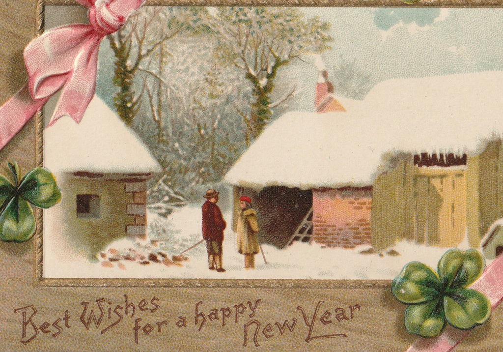 Best Wishes For A Happy New Year Clover Postcard Close Up