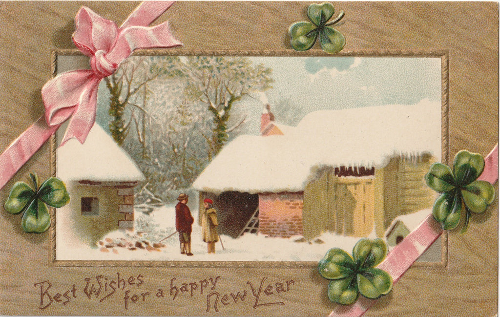 Best Wishes For A Happy New Year Clover Postcard