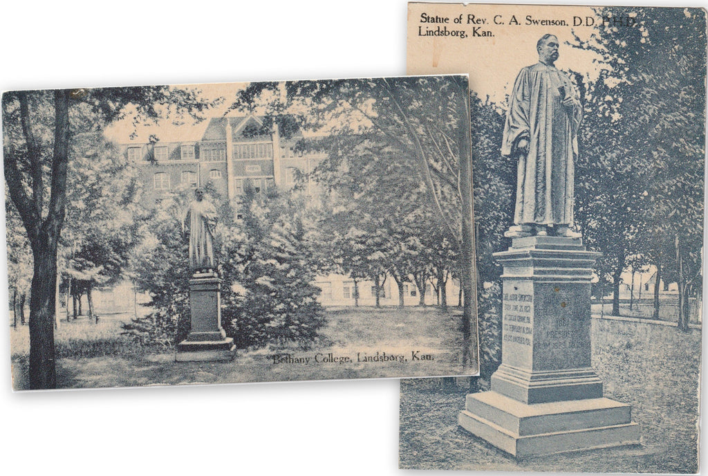 Bethany College - Statue of Rev. C. A. Swenson - Lindsborg, KS - SET of 2 - Postcards, c. 1900s