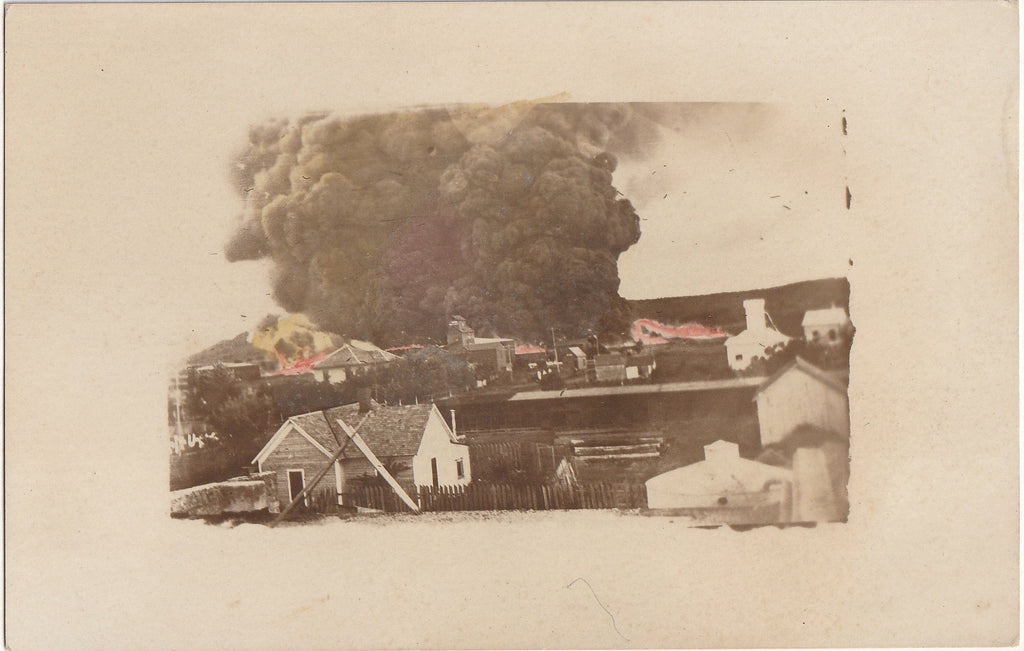 Billowing Black Smoke - Neighborhood on Fire - Disaster RPPC, c. 1900s