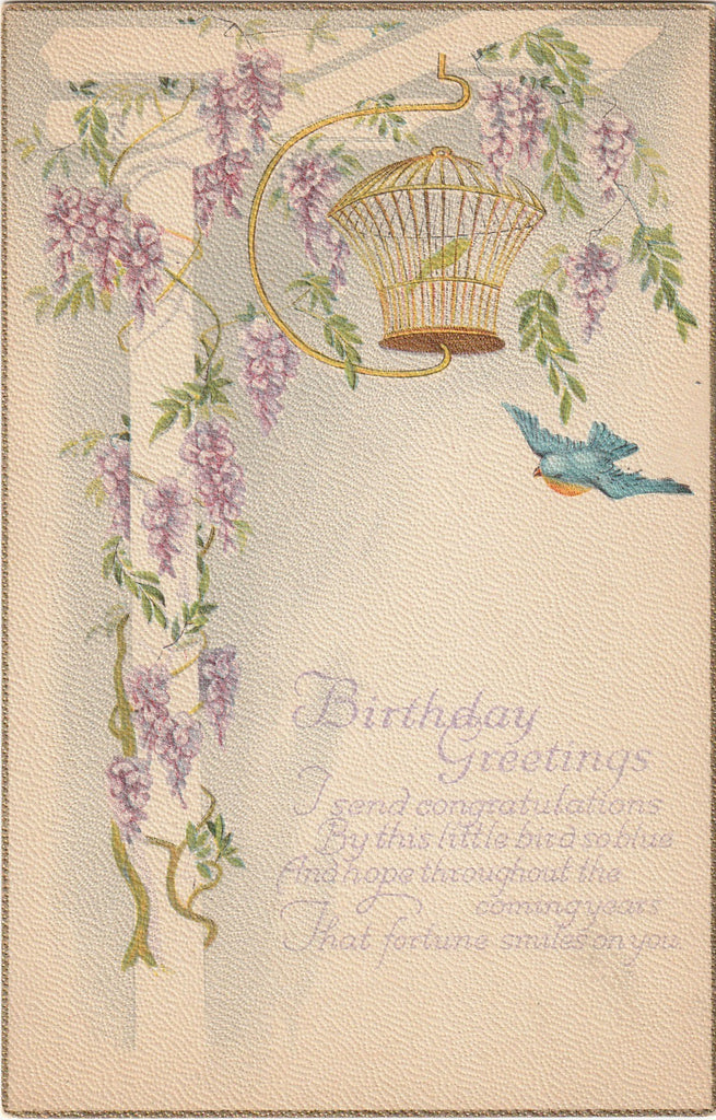 Birthday Greetings - Blue Birds - Postcard, c. 1920s
