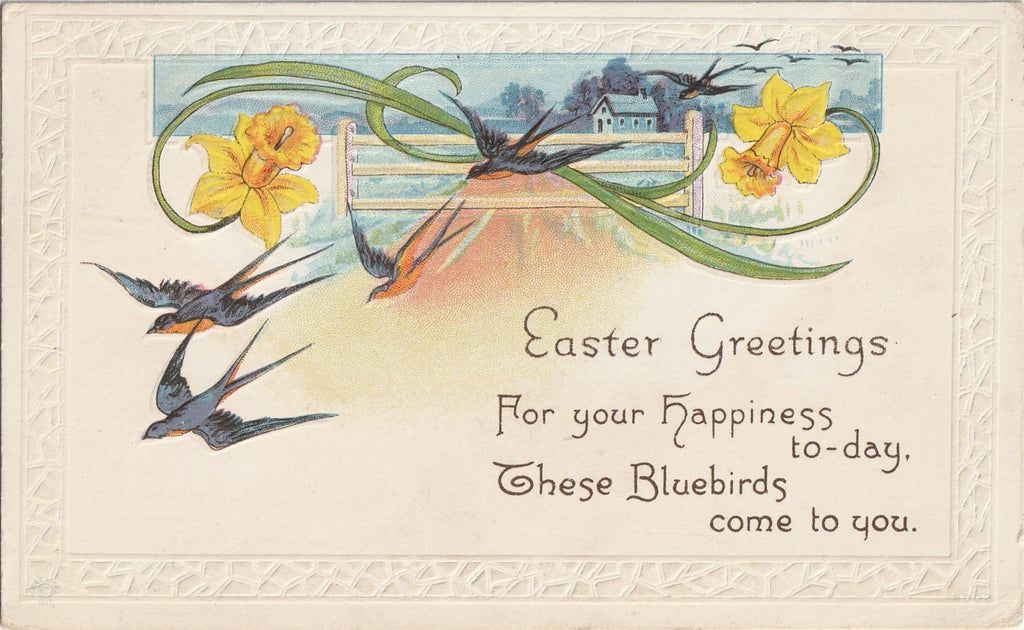 Bluebirds for Happiness - Easter Greeting - Postcard, c. 1917