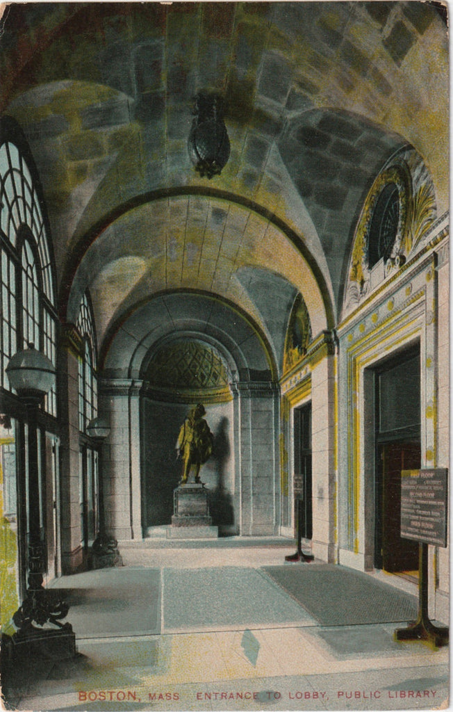  Boston Public Library, Entrance to Lobby - Boston, MA - Postcard, c. 1900s
