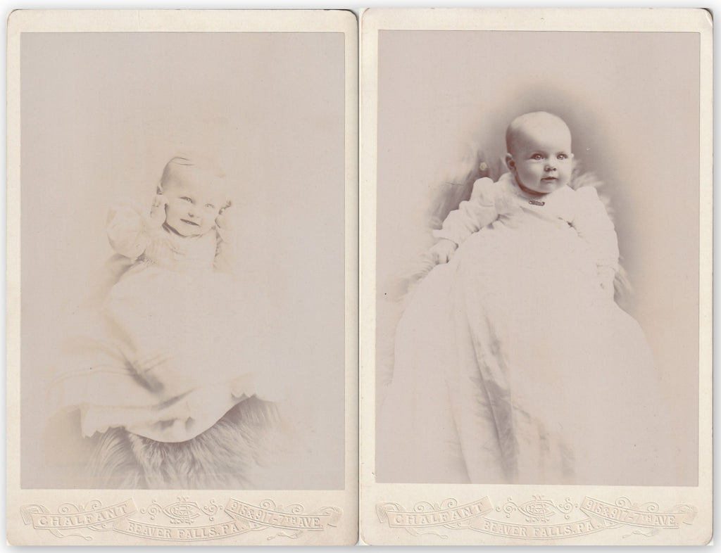 Bright Eyed Victorian Babies - Beaver Falls, PA - SET of 2 - Cabinet Photos, c. 1800s