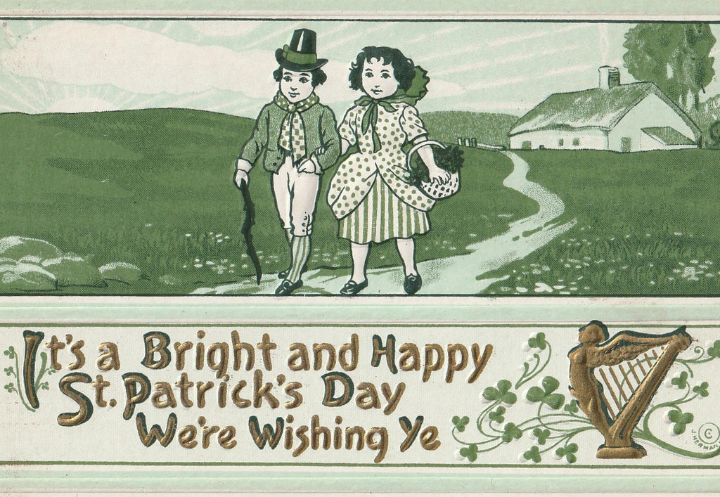 Bright St. Patrick's Day We We're Wishing Ye Antique Postcard Close Up
