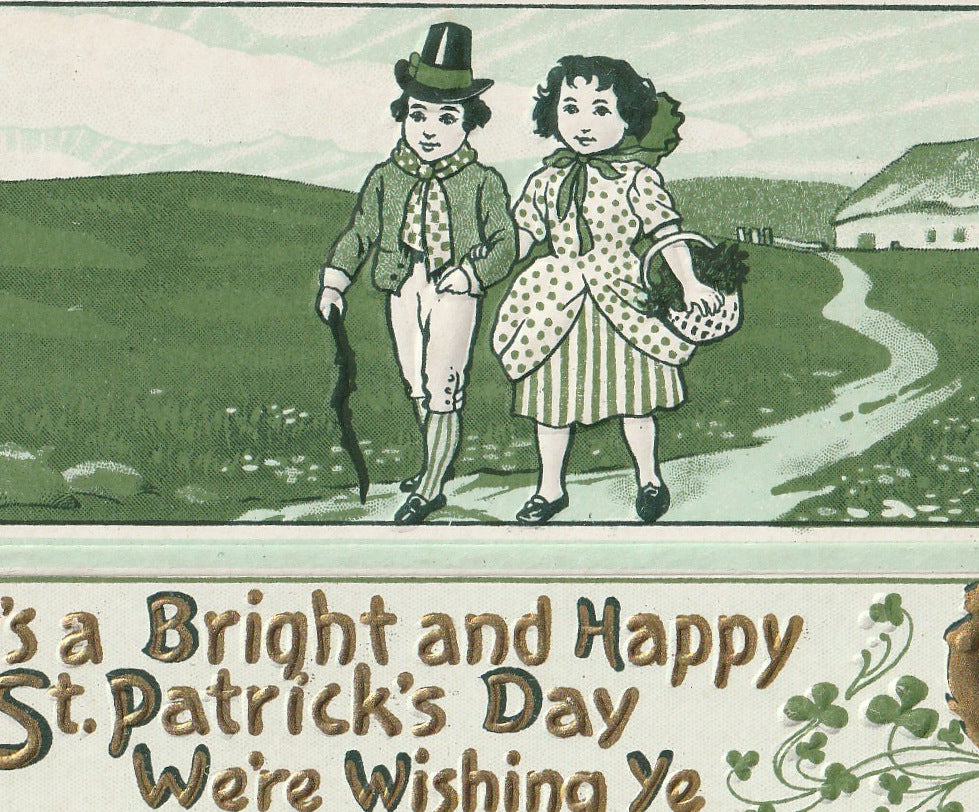 Bright St. Patrick's Day We We're Wishing Ye Antique Postcard Close Up 2