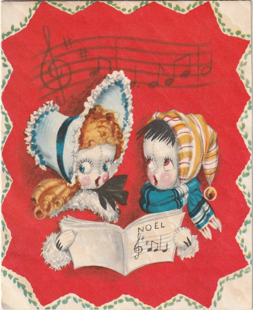 Brightest Wishes for Good Cheer at Christmas - Caroling Snow People - American Greetings Card, c. 1940s