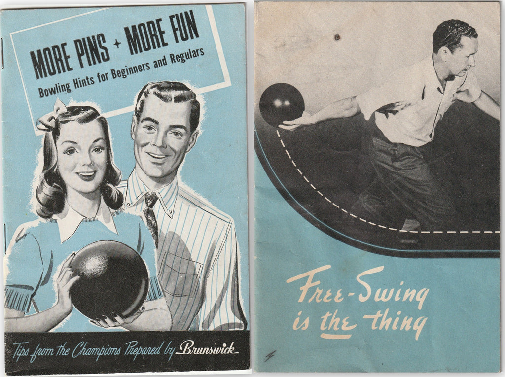 More Pins, More Fun - Free-Swing is the Thing - Brunswick Bowling - SET of 2 - Booklets, c. 1947