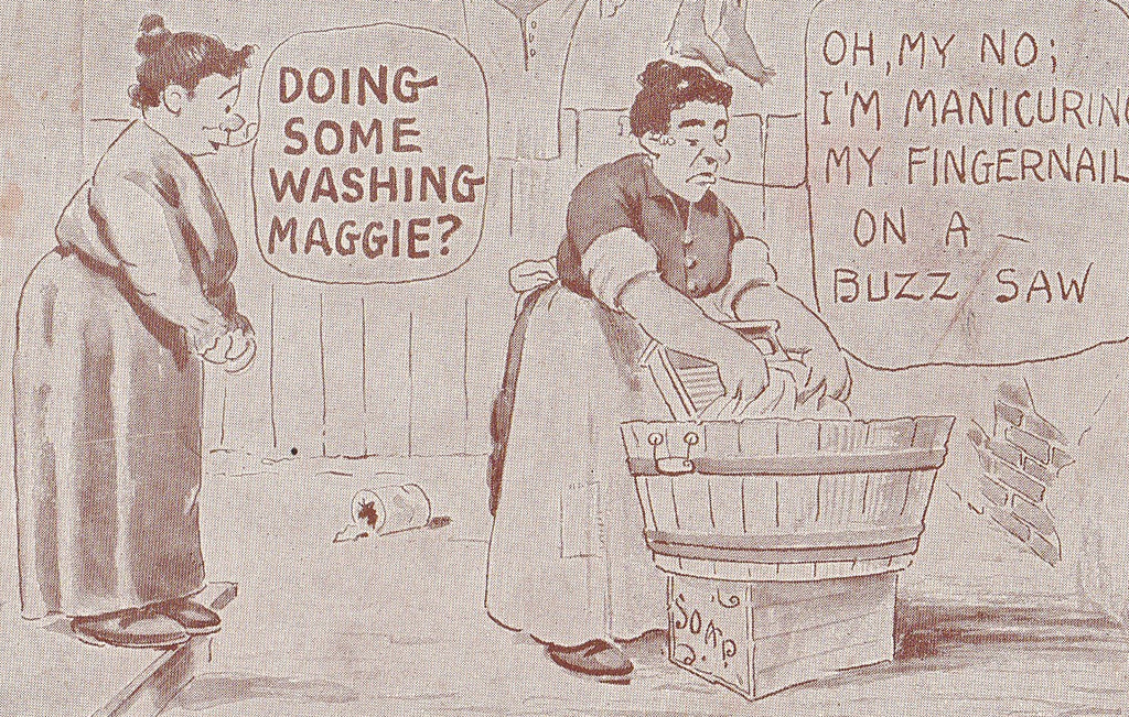 Buzz Saw Manicure Laundry Day Antique Postcard Close Up 2