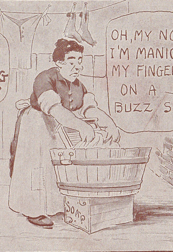 Buzz Saw Manicure Laundry Day Antique Postcard Close Up 3