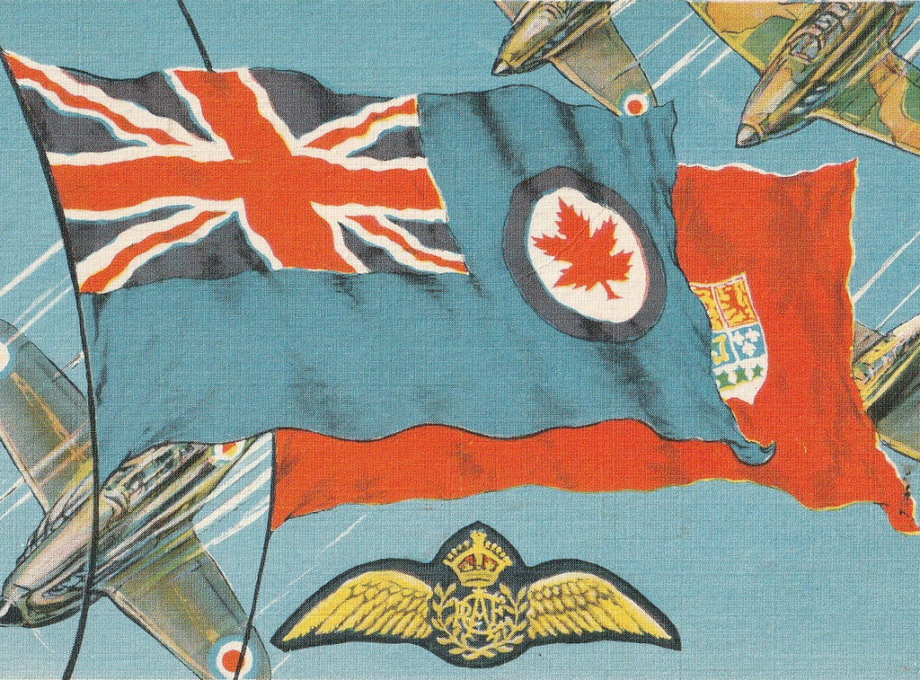 Canadian Royal Air Force Flag WW2 Vintage Postcard Close Up