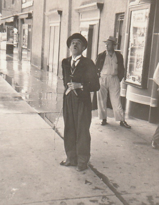 Charlie Chaplin Impersonator Outside Theater - Snapshot, c. 1940s Close Up