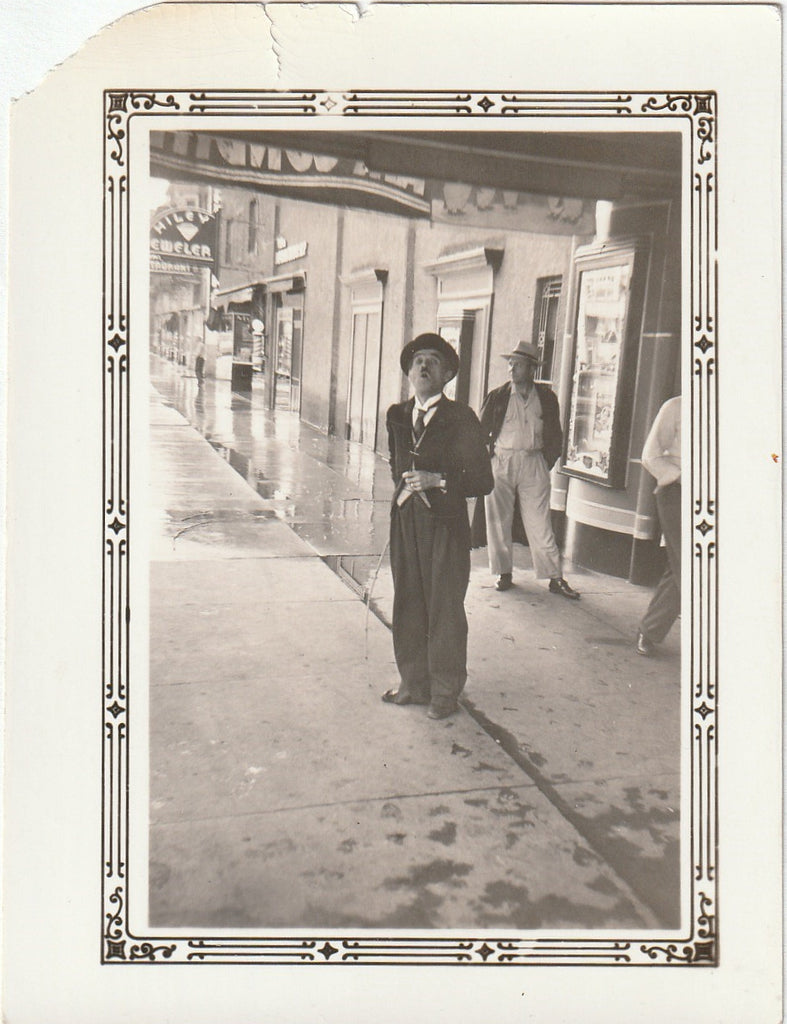 Charlie Chaplin Impersonator Outside Theater - Snapshot, c. 1940s