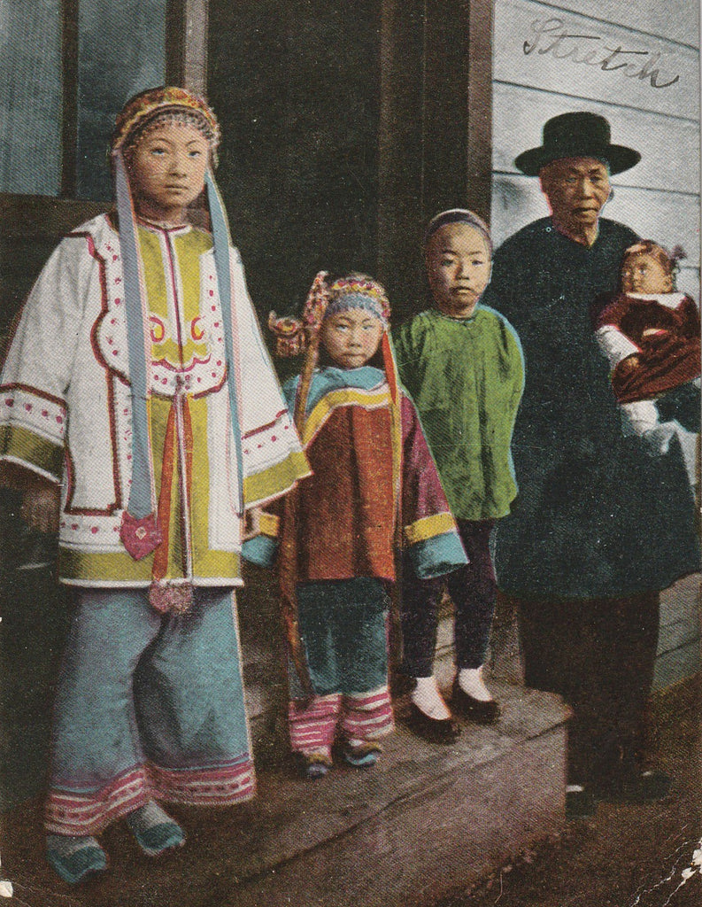 Chinese Family Chinatown San Francisco California Antique Postcard Close Up