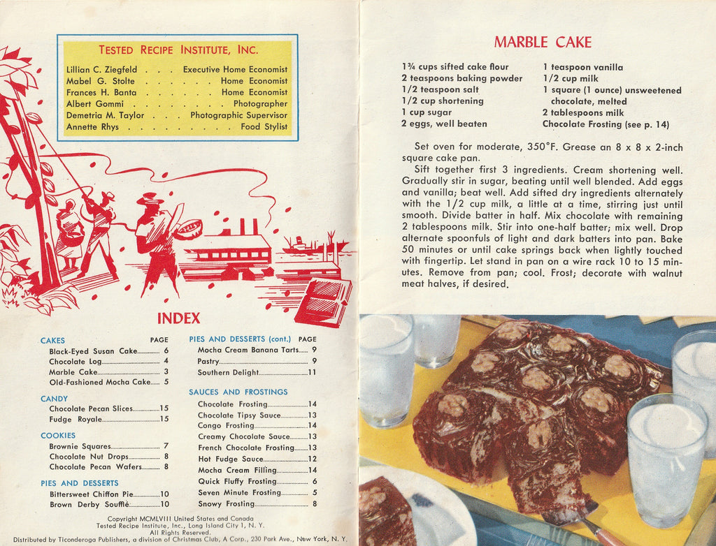 Chocolate Treats Plain and Fancy - Tested Recipe Institute - General Motors Information Rack Service - Booklet, c. 1958  - Index