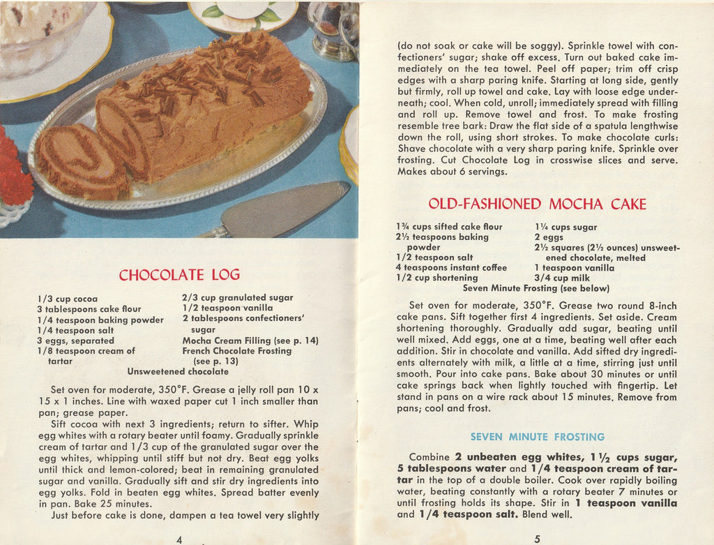 Chocolate Treats Plain and Fancy - Tested Recipe Institute - General Motors Information Rack Service - Booklet, c. 1958  Pg. 4-5