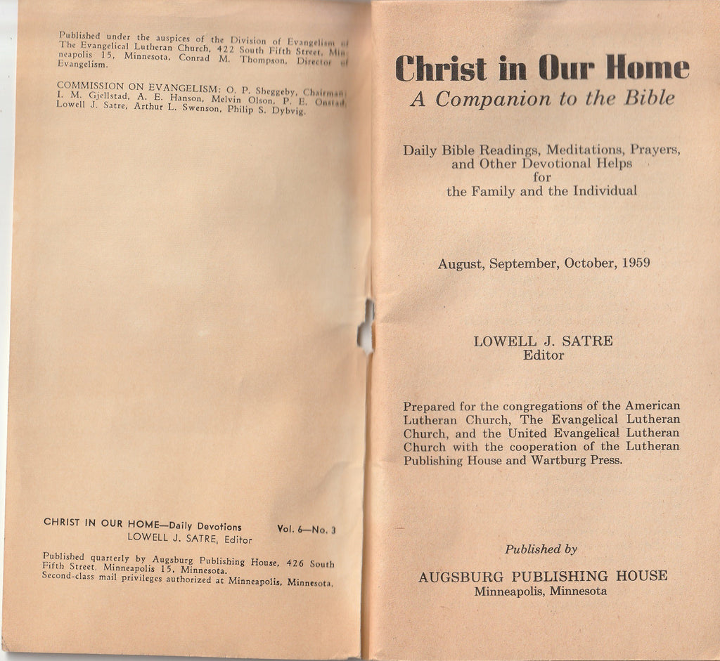 Christ in Our Home - August, September, October 1959 - Daily Devotions Booklet Inside Cover