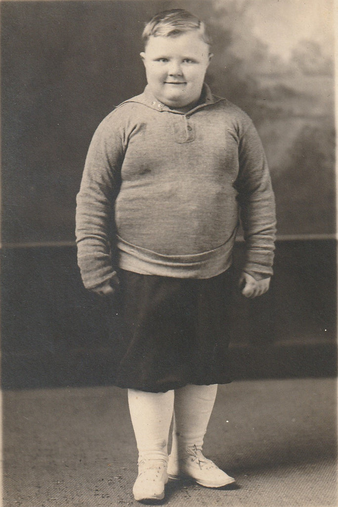Chubby Edwardian Boy in Athletic Clothes - RPPC, c. 1910s Close Up