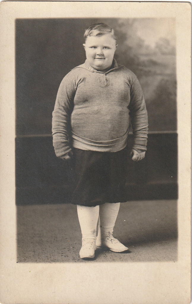 Chubby Edwardian Boy in Athletic Clothes - RPPC, c. 1910s