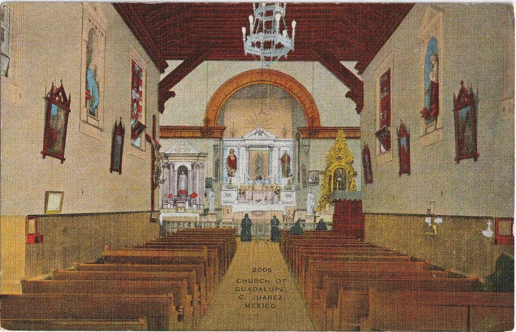 Church of Guadalupe Interior C. Juarez Mexico Postcard 