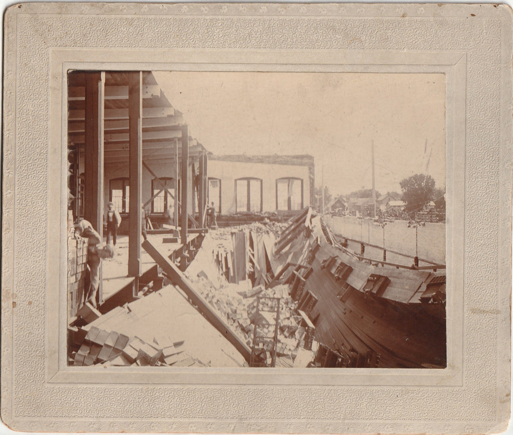 Clinton Lock Company Disaster - Partially Collapsed Building - Clinton, IA - SET of 2 - Cabinet Photos, c. 1900 1 of 2