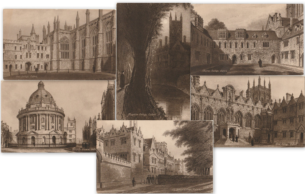 Colleges of Oxford, England - SET of 6 - Antique Postcards, c. 1910s