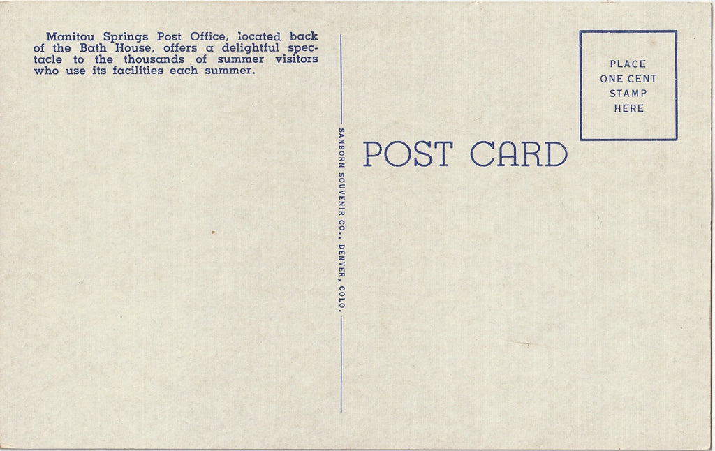 Colonial U. S. Post Office Manitou Springs Colorado Postcard Back
