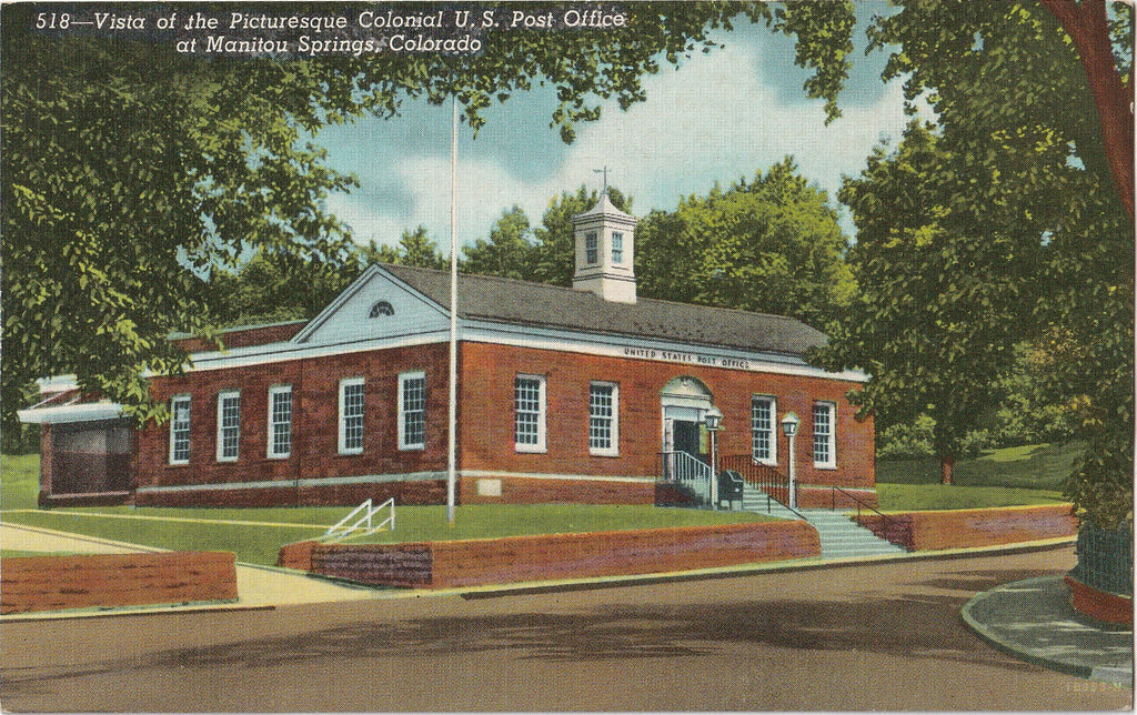 Colonial U. S. Post Office Manitou Springs Colorado Postcard