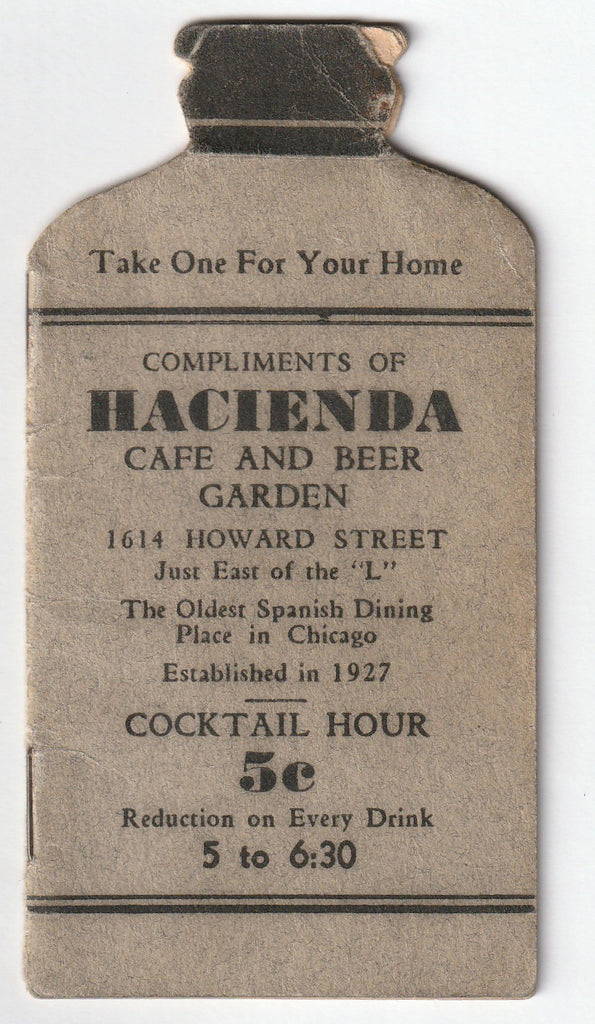 Compliments of Hacienda Cafe and Beer Garden - Chicago, IL - Booklet, c. 1930s