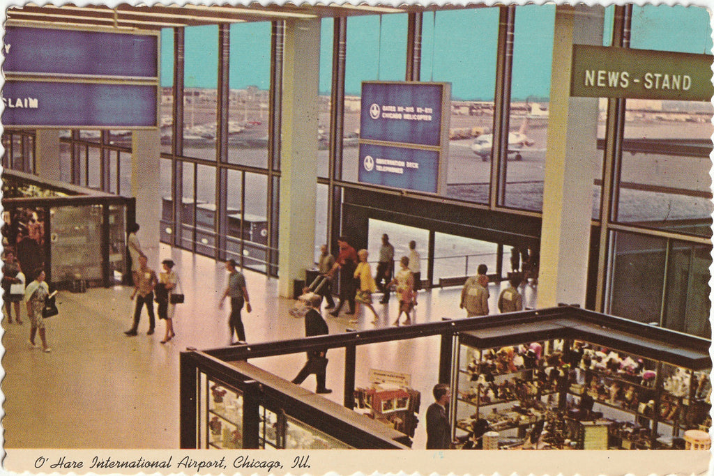Concourse and News-Stand - O'Hare International Airport - Chicago, IL - Postcard, c.1960s