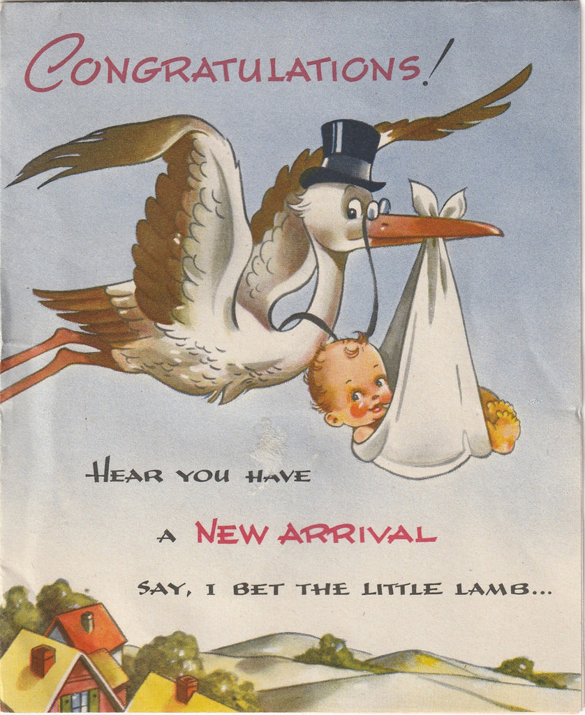 Congratulations on the New Arrival - Mister Stork - Card, c. 1940s