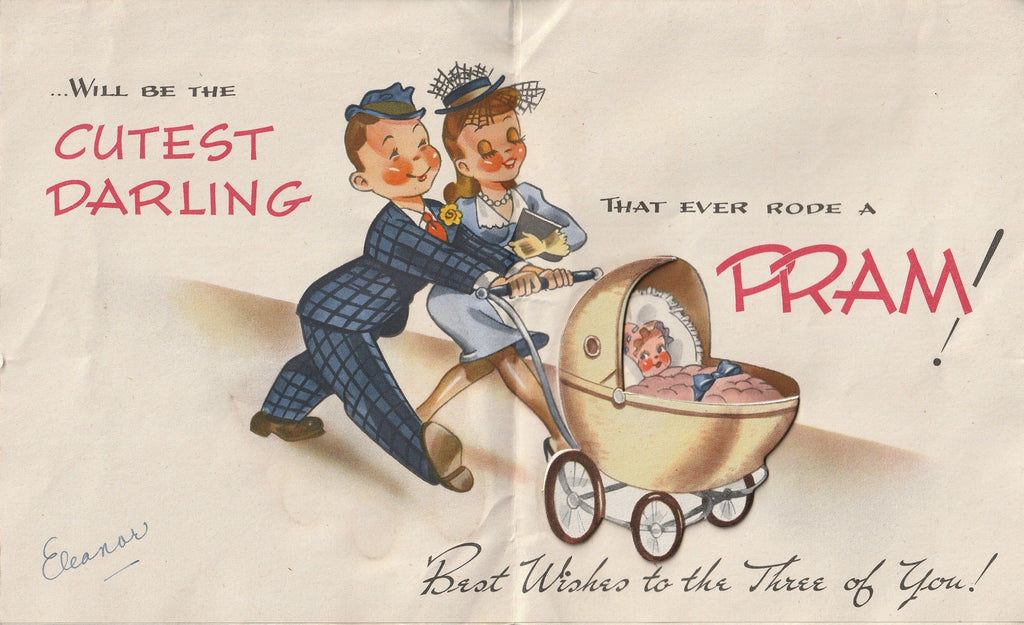 Congratulations on the New Arrival - Mister Stork - Card, c. 1940s Inside