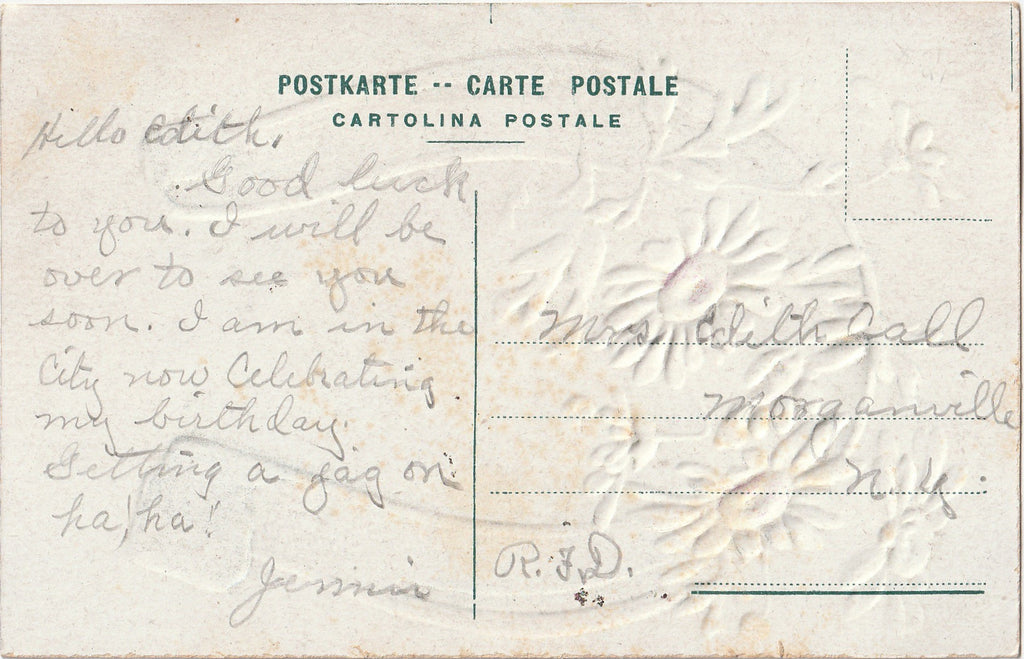 Congratulations - Horseshoe & Daisies - Postcard, c. 1910s Back