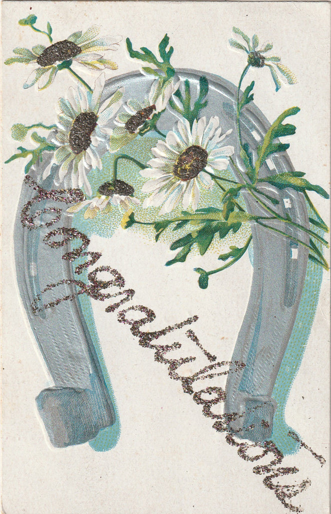 Congratulations - Horseshoe & Daisies - Postcard, c. 1910s