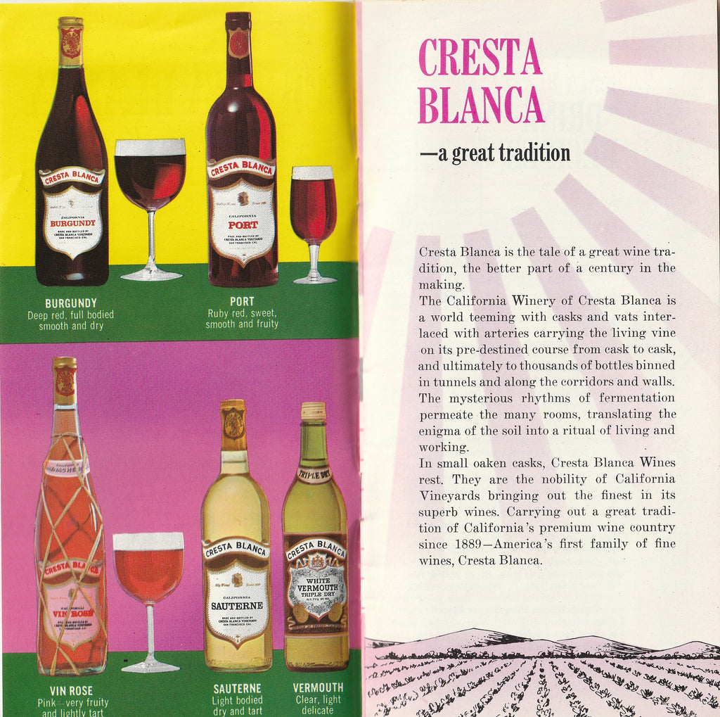 Cresta Blanca California Wines - Party and Recipe Book - Booklet, c. 1960s - A Great Tradition