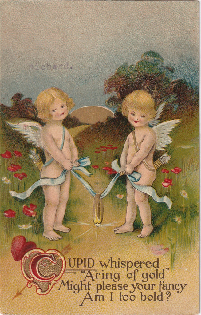 Cupid Whispered A Ring Of Gold Antique Valentine Postcard