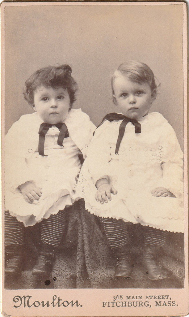 Cute Victorian Boys in Striped Socks - J. C. Moulton - Fitchburg, MA - CDV Photo, c. 1883