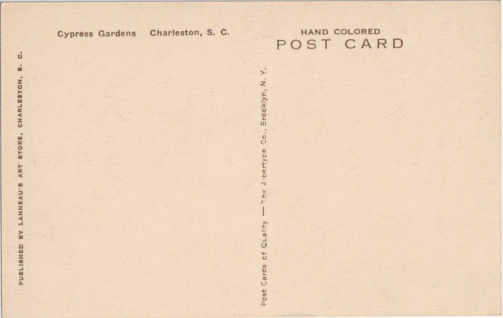 Cypress Gardens Charleston SC Antique Postcard Back