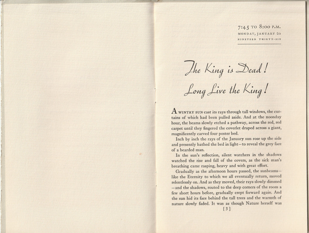 Death of King George V - Broadcasts of Boake Carter - Philco Radio Time - Columbia Broadcasting System - Booklet, c. 1936