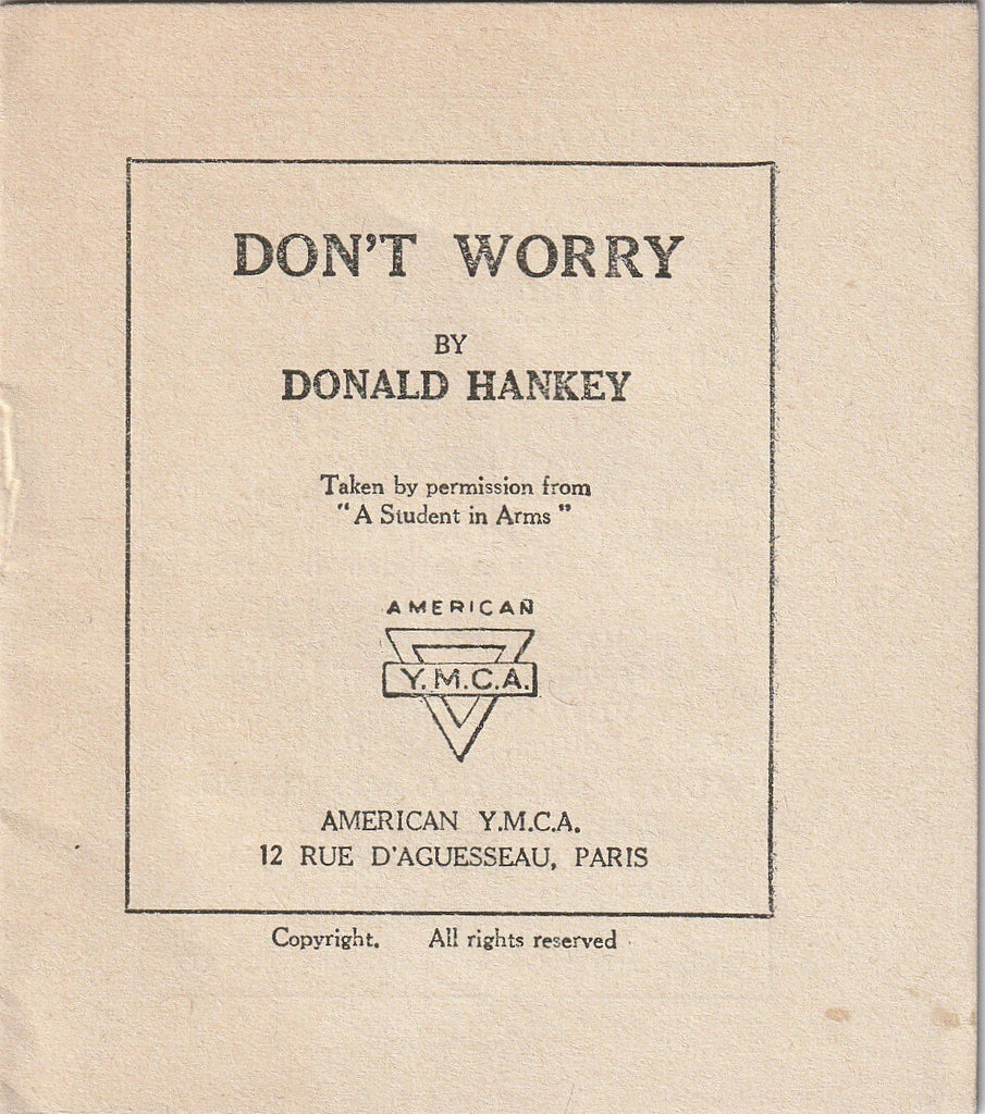 Don't Worry by Donald Hankey YMCA Booklet 