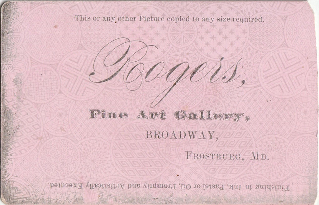 Dour Darling - Victorian Boy in Dress - Rogers Fine Art Gallery - Frostburg, MD - CDV Photo, c. 1800s Back