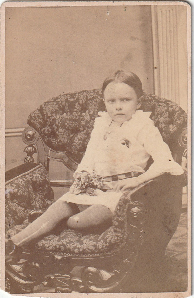Dour Darling - Victorian Boy in Dress - Rogers Fine Art Gallery - Frostburg, MD - CDV Photo, c. 1800s
