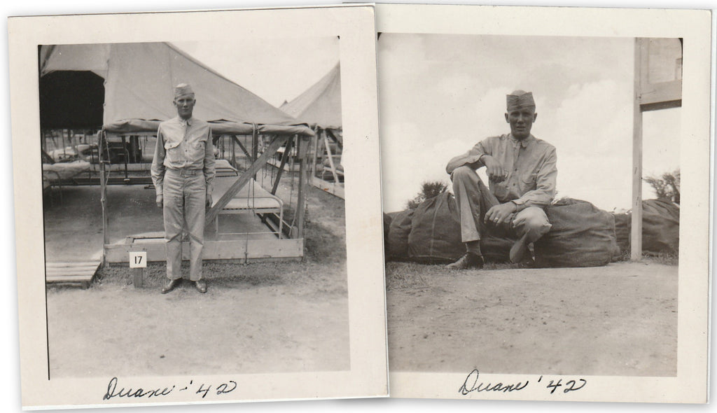 Duane in '42 - WW2 Soldier - SET of 2 - Snapshots, c. 1942